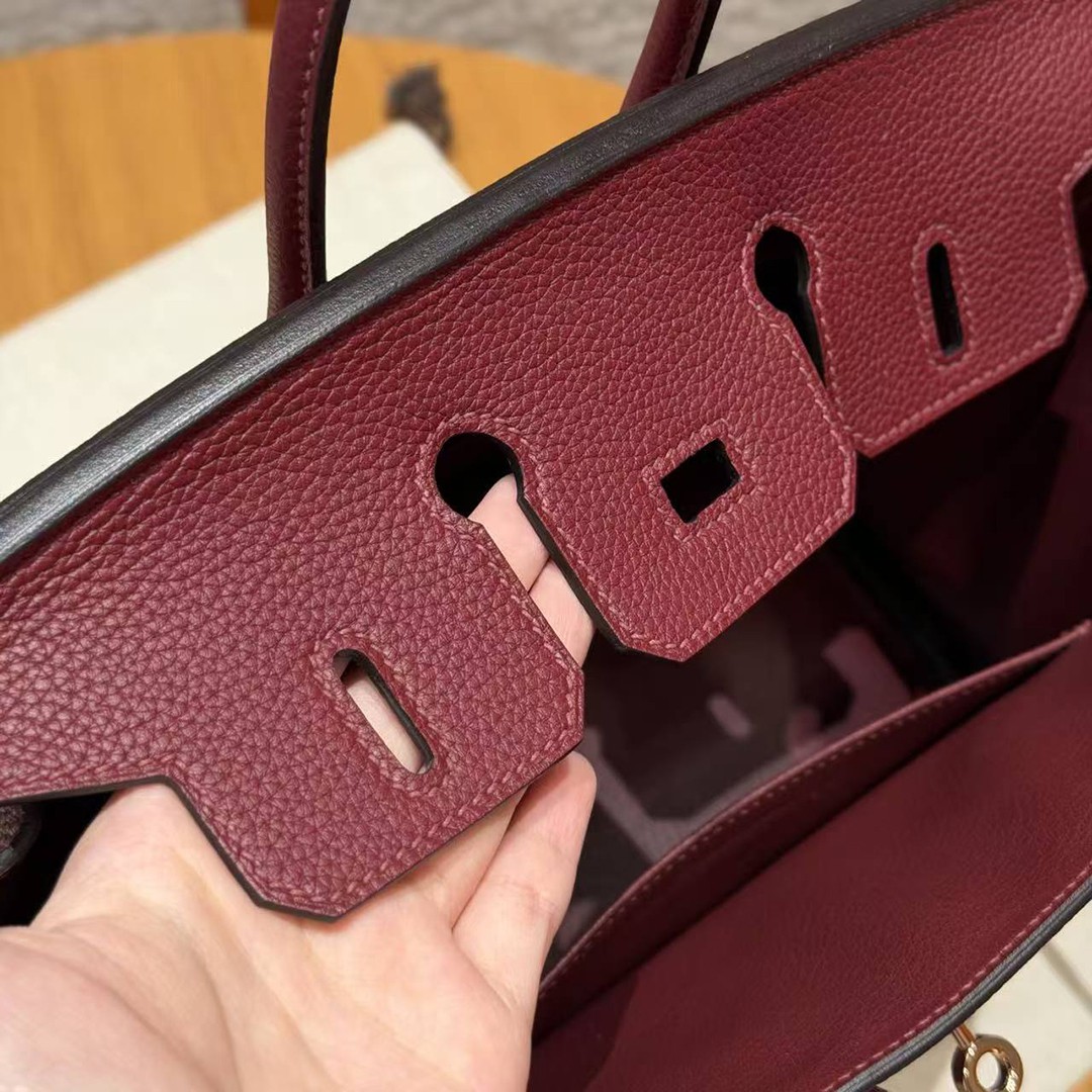 Hermès Birkin 25 Bag Handmade In Togo Calfskin Leather Rose Gold Hardware 57 Bordeaux - Image 10