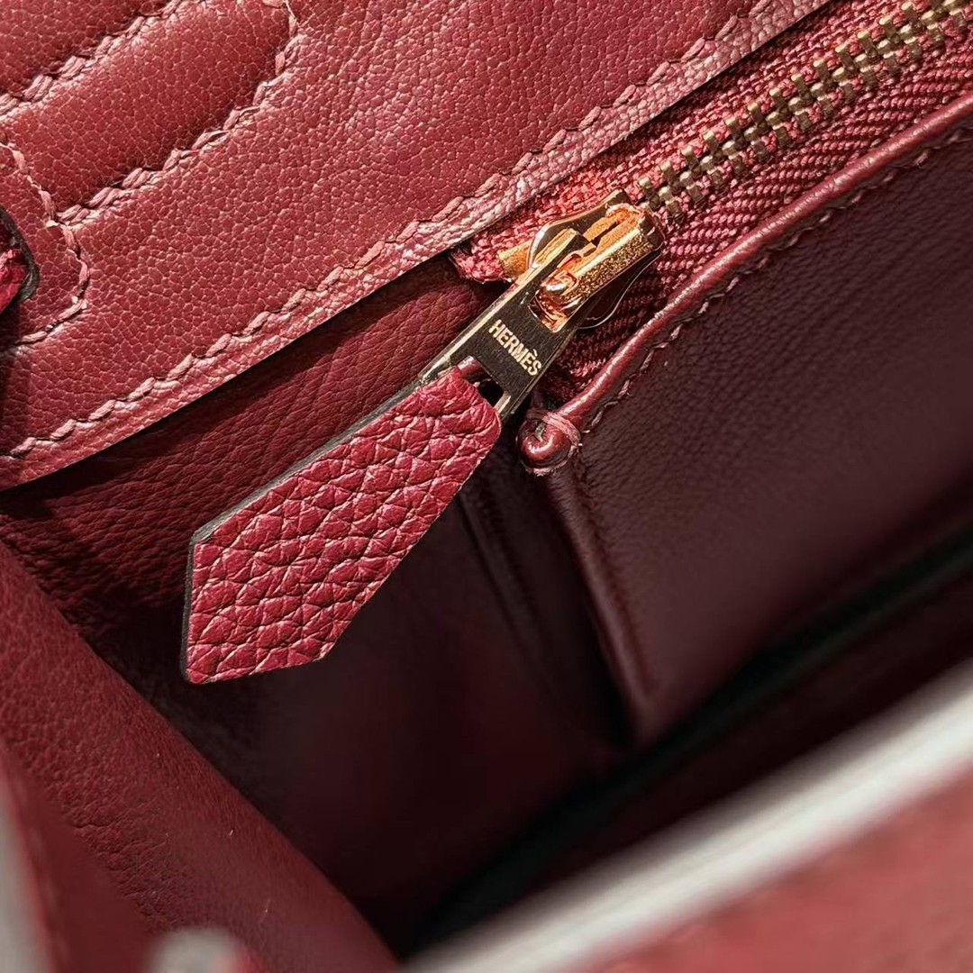 Hermès Birkin 25 Bag Handmade In Togo Calfskin Leather Rose Gold Hardware 57 Bordeaux - Image 9