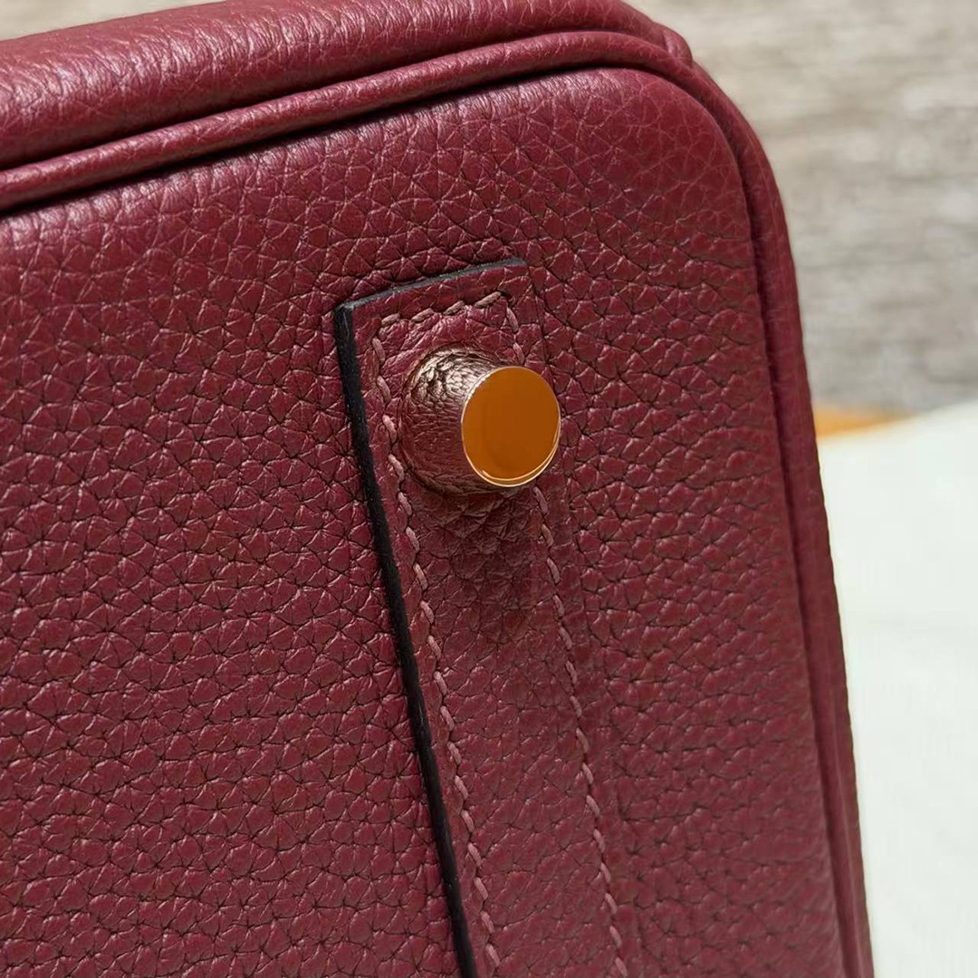 Hermès Birkin 25 Bag Handmade In Togo Calfskin Leather Rose Gold Hardware 57 Bordeaux - Image 8