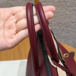 Hermès Birkin 25 Bag Handmade In Togo Calfskin Leather Rose Gold Hardware 57 Bordeaux - Image 6