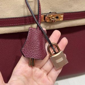 Hermès Birkin 25 Bag Handmade In Togo Calfskin Leather Rose Gold Hardware 57 Bordeaux - Image 5