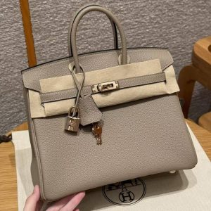 Alternative view of Hermes Birkin 25 Bag Handmade In Togo Calfskin Leather Rose Gold Hardware 81 Gris Tourterlle