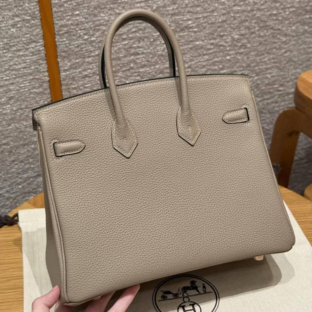 Hermes Birkin 25 Bag Handmade In Togo Calfskin Leather Rose Gold Hardware 81 Gris Tourterlle - Image 19
