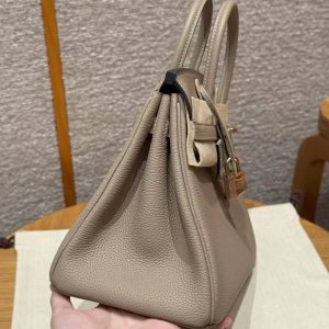 Hermes Birkin 25 Bag Handmade In Togo Calfskin Leather Rose Gold Hardware 81 Gris Tourterlle - Image 18