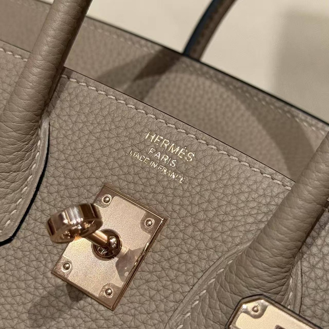 Hermes Birkin 25 Bag Handmade In Togo Calfskin Leather Rose Gold Hardware 81 Gris Tourterlle - Image 14