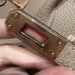 Hermes Birkin 25 Bag Handmade In Togo Calfskin Leather Rose Gold Hardware 81 Gris Tourterlle - Image 13
