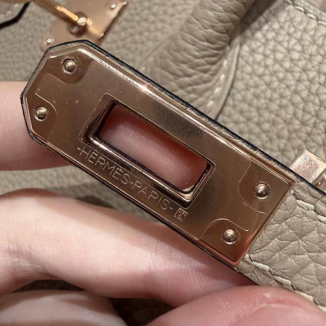 Hermes Birkin 25 Bag Handmade In Togo Calfskin Leather Rose Gold Hardware 81 Gris Tourterlle - Image 13