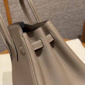 Hermes Birkin 25 Bag Handmade In Togo Calfskin Leather Rose Gold Hardware 81 Gris Tourterlle - Image 10