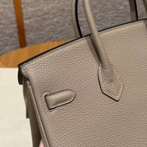 Hermes Birkin 25 Bag Handmade In Togo Calfskin Leather Rose Gold Hardware 81 Gris Tourterlle - Image 9