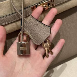 Hermes Birkin 25 Bag Handmade In Togo Calfskin Leather Rose Gold Hardware 81 Gris Tourterlle - Image 6
