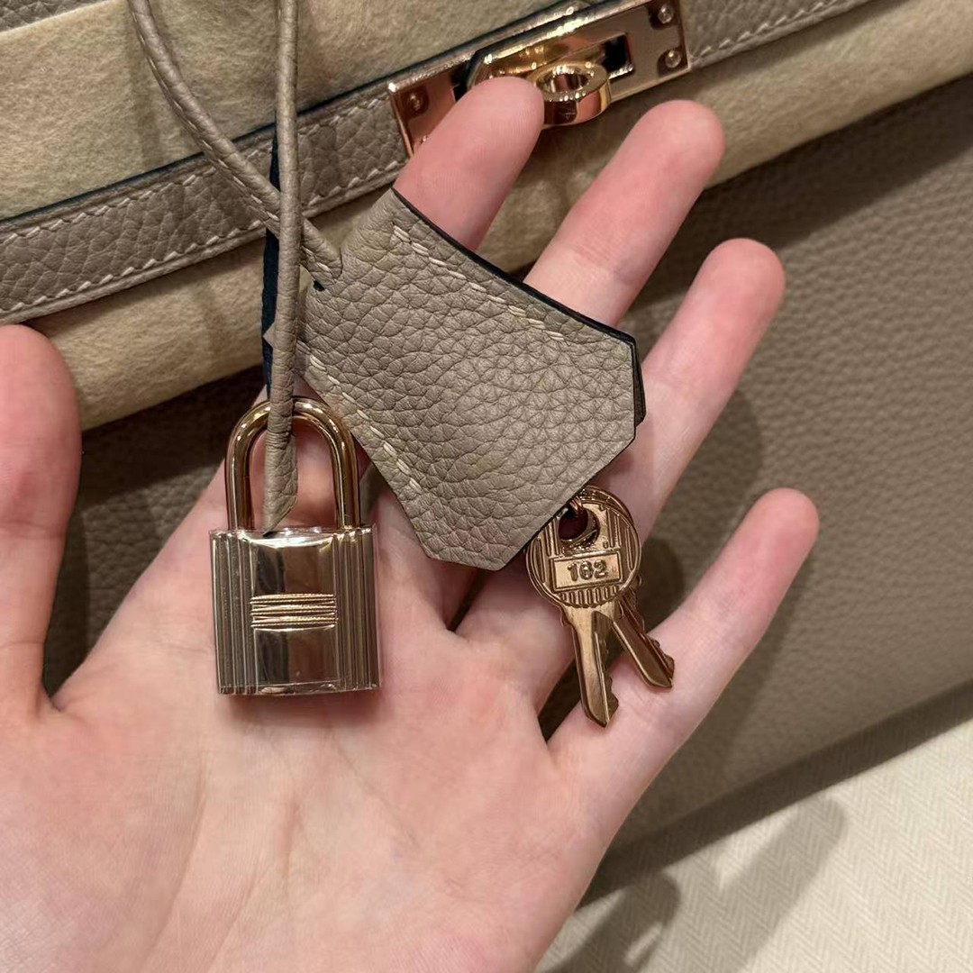 Hermes Birkin 25 Bag Handmade In Togo Calfskin Leather Rose Gold Hardware 81 Gris Tourterlle - Image 6