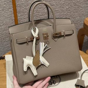 Hermes Birkin 25 Bag Handmade In Togo Calfskin Leather Rose Gold Hardware 81 Gris Tourterlle
