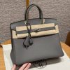 Hermes Birkin 25 Bag Handmade In Togo Calfskin Leather Silver Hardware 0L Gris Neyer