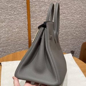 Hermes Birkin 25 Bag Handmade In Togo Calfskin Leather Silver Hardware 0L Gris Neyer - Image 19