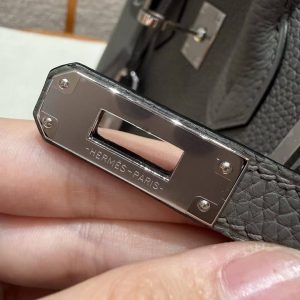 Hermes Birkin 25 Bag Handmade In Togo Calfskin Leather Silver Hardware 0L Gris Neyer - Image 15