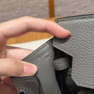 Hermes Birkin 25 Bag Handmade In Togo Calfskin Leather Silver Hardware 0L Gris Neyer - Image 14