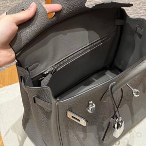 Hermes Birkin 25 Bag Handmade In Togo Calfskin Leather Silver Hardware 0L Gris Neyer - Image 12