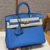 Hermès Birkin 25 Bag Handmade In Togo Calfskin Leather Silver Hardware 17 Blue Zalige