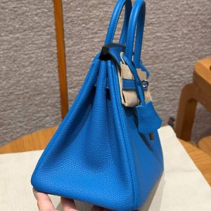 Hermès Birkin 25 Bag Handmade In Togo Calfskin Leather Silver Hardware 17 Blue Zalige - Image 21