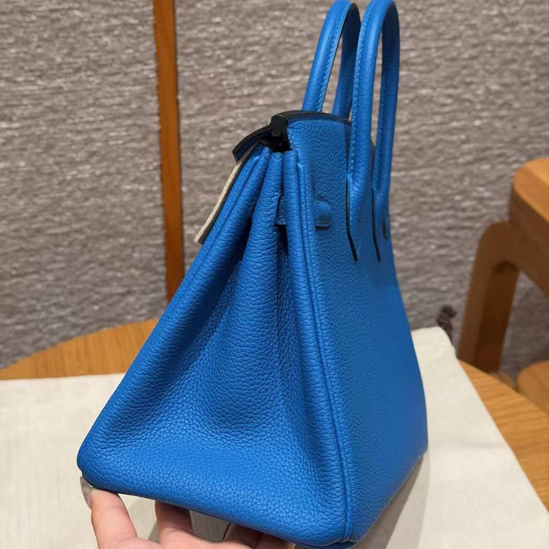 Hermès Birkin 25 Bag Handmade In Togo Calfskin Leather Silver Hardware 17 Blue Zalige - Image 20