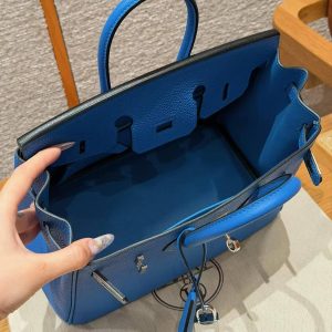 Hermès Birkin 25 Bag Handmade In Togo Calfskin Leather Silver Hardware 17 Blue Zalige - Image 18
