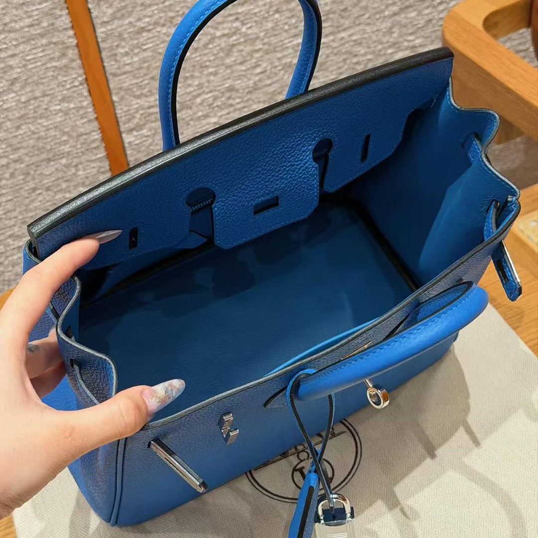 Hermès Birkin 25 Bag Handmade In Togo Calfskin Leather Silver Hardware 17 Blue Zalige - Image 18
