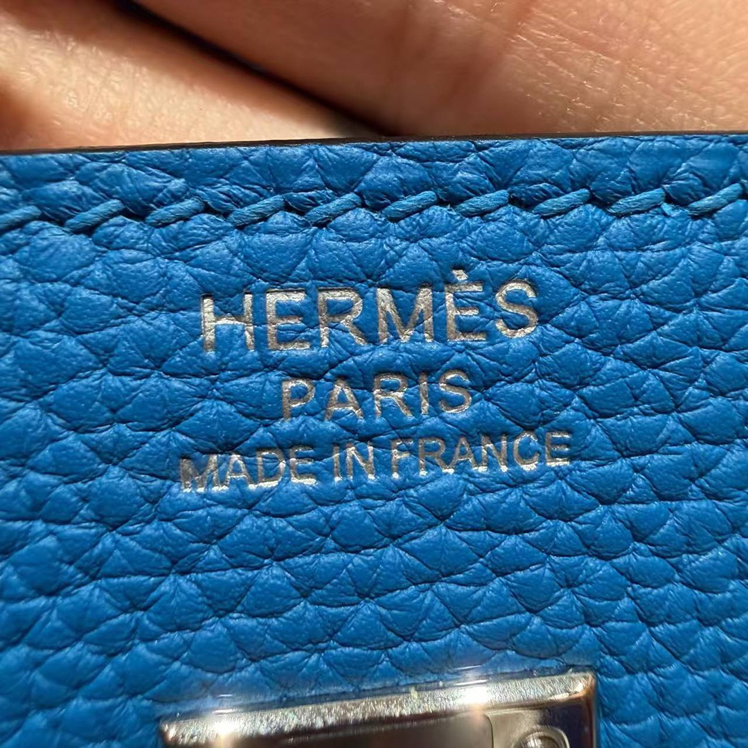 Hermès Birkin 25 Bag Handmade In Togo Calfskin Leather Silver Hardware 17 Blue Zalige - Image 17