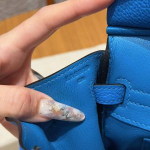 Hermès Birkin 25 Bag Handmade In Togo Calfskin Leather Silver Hardware 17 Blue Zalige - Image 16