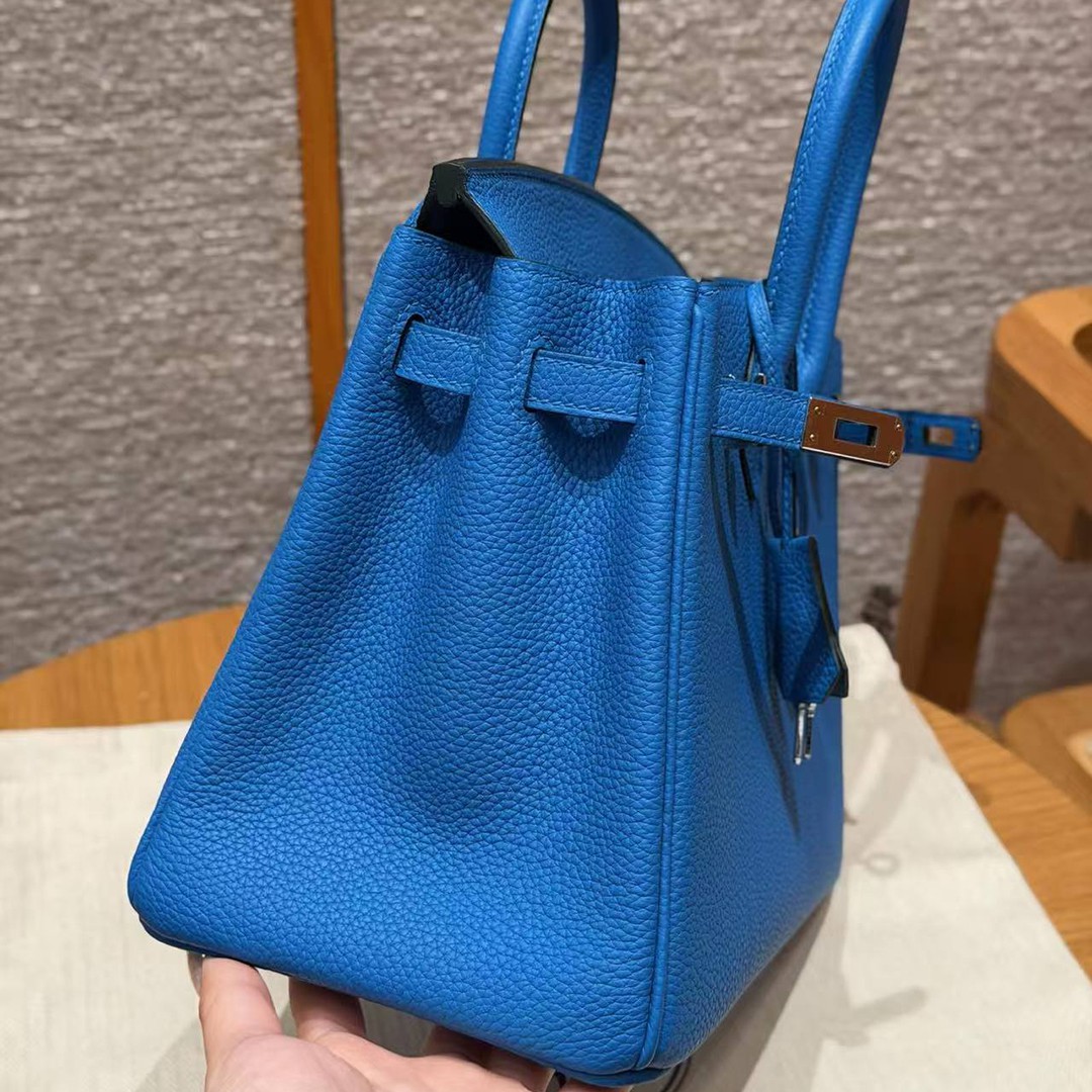 Hermès Birkin 25 Bag Handmade In Togo Calfskin Leather Silver Hardware 17 Blue Zalige - Image 12