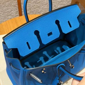 Hermès Birkin 25 Bag Handmade In Togo Calfskin Leather Silver Hardware 17 Blue Zalige - Image 11