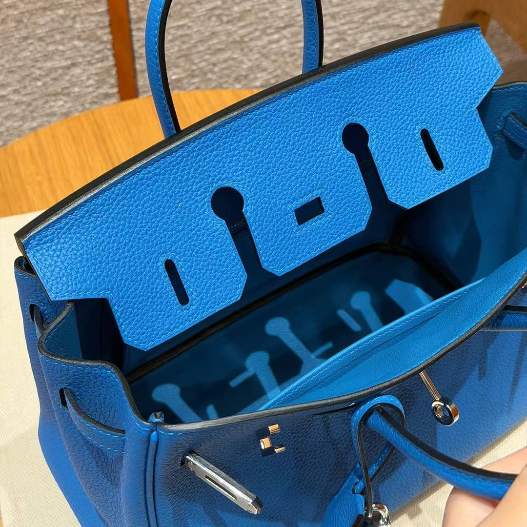 Hermès Birkin 25 Bag Handmade In Togo Calfskin Leather Silver Hardware 17 Blue Zalige - Image 11