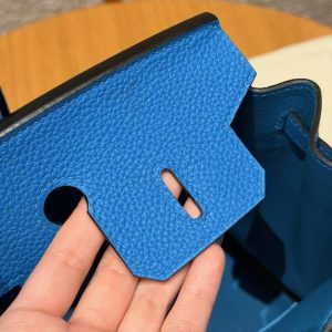 Hermès Birkin 25 Bag Handmade In Togo Calfskin Leather Silver Hardware 17 Blue Zalige - Image 10
