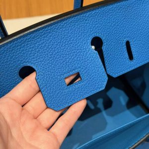 Hermès Birkin 25 Bag Handmade In Togo Calfskin Leather Silver Hardware 17 Blue Zalige - Image 9