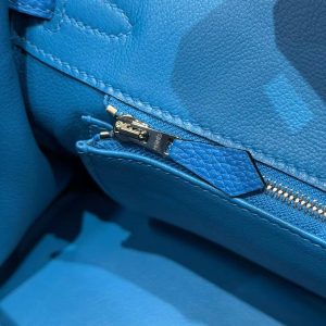 Hermès Birkin 25 Bag Handmade In Togo Calfskin Leather Silver Hardware 17 Blue Zalige - Image 8
