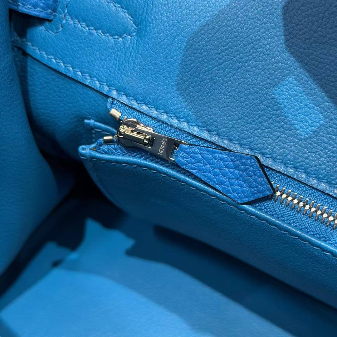 Hermès Birkin 25 Bag Handmade In Togo Calfskin Leather Silver Hardware 17 Blue Zalige - Image 8