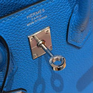 Hermès Birkin 25 Bag Handmade In Togo Calfskin Leather Silver Hardware 17 Blue Zalige - Image 7