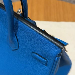 Hermès Birkin 25 Bag Handmade In Togo Calfskin Leather Silver Hardware 17 Blue Zalige - Image 5