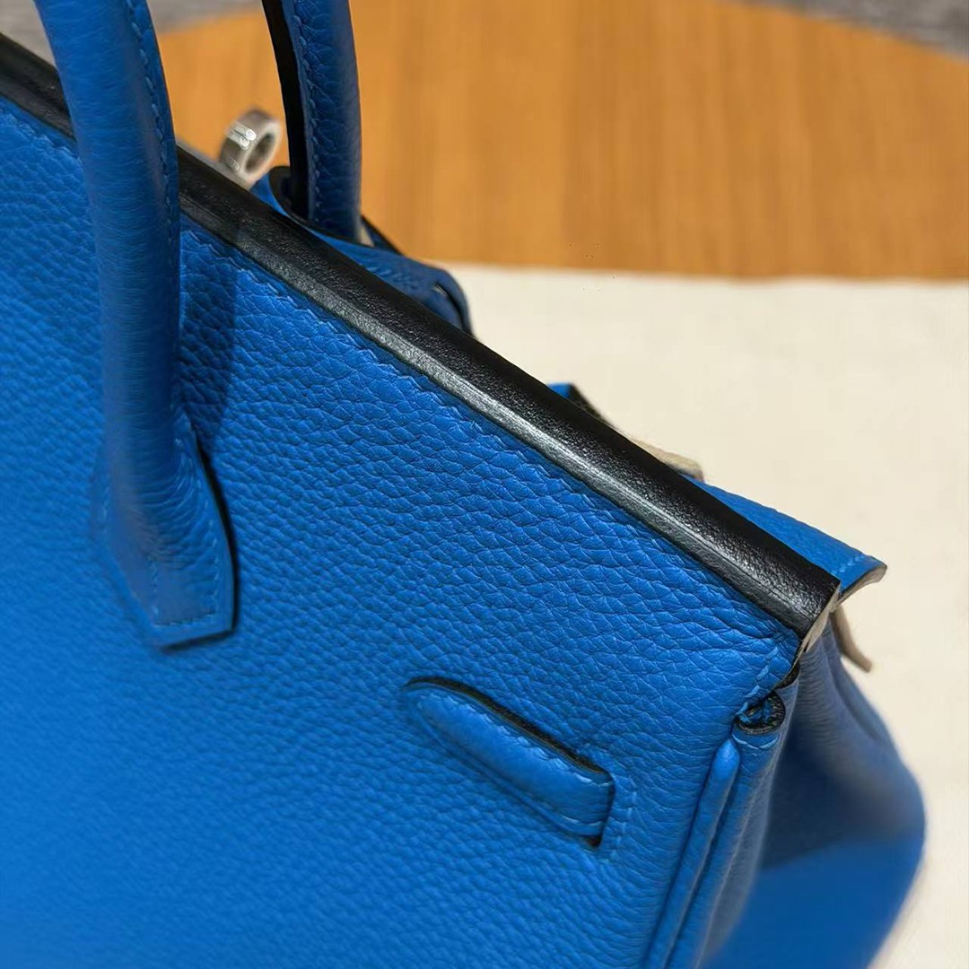 Hermès Birkin 25 Bag Handmade In Togo Calfskin Leather Silver Hardware 17 Blue Zalige - Image 5