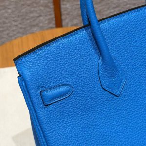 Hermès Birkin 25 Bag Handmade In Togo Calfskin Leather Silver Hardware 17 Blue Zalige - Image 4