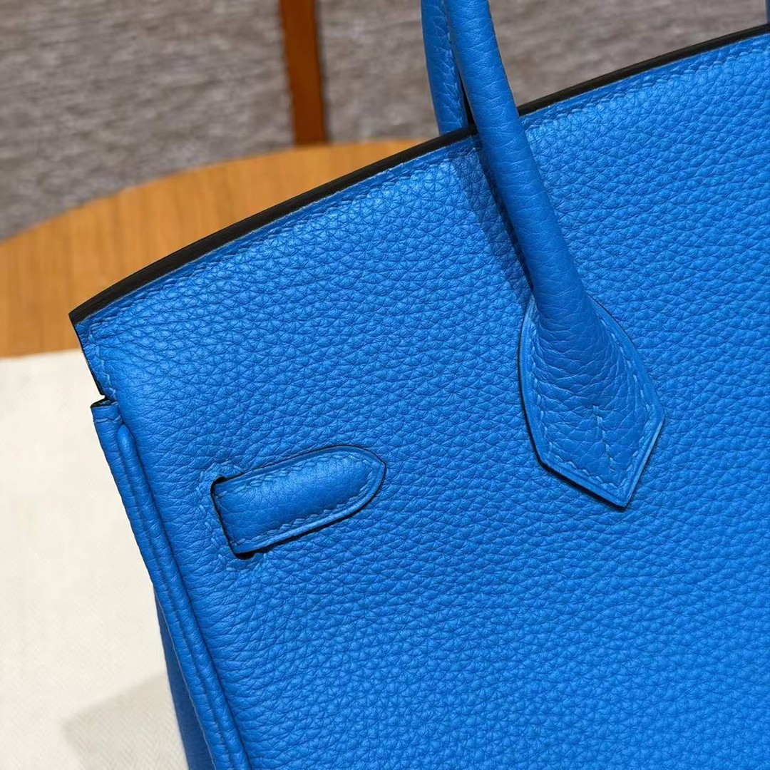 Hermès Birkin 25 Bag Handmade In Togo Calfskin Leather Silver Hardware 17 Blue Zalige - Image 4