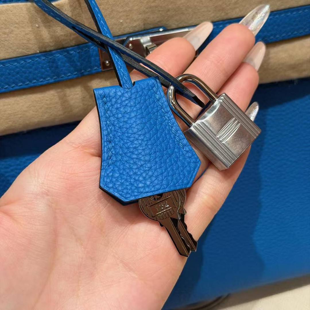 Hermès Birkin 25 Bag Handmade In Togo Calfskin Leather Silver Hardware 17 Blue Zalige - Image 3