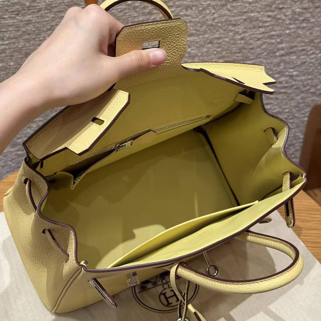Hermes Birkin 25 Bag Handmade In Togo Calfskin Leather Silver Hardware 1Z Jaune Poussin - Image 20
