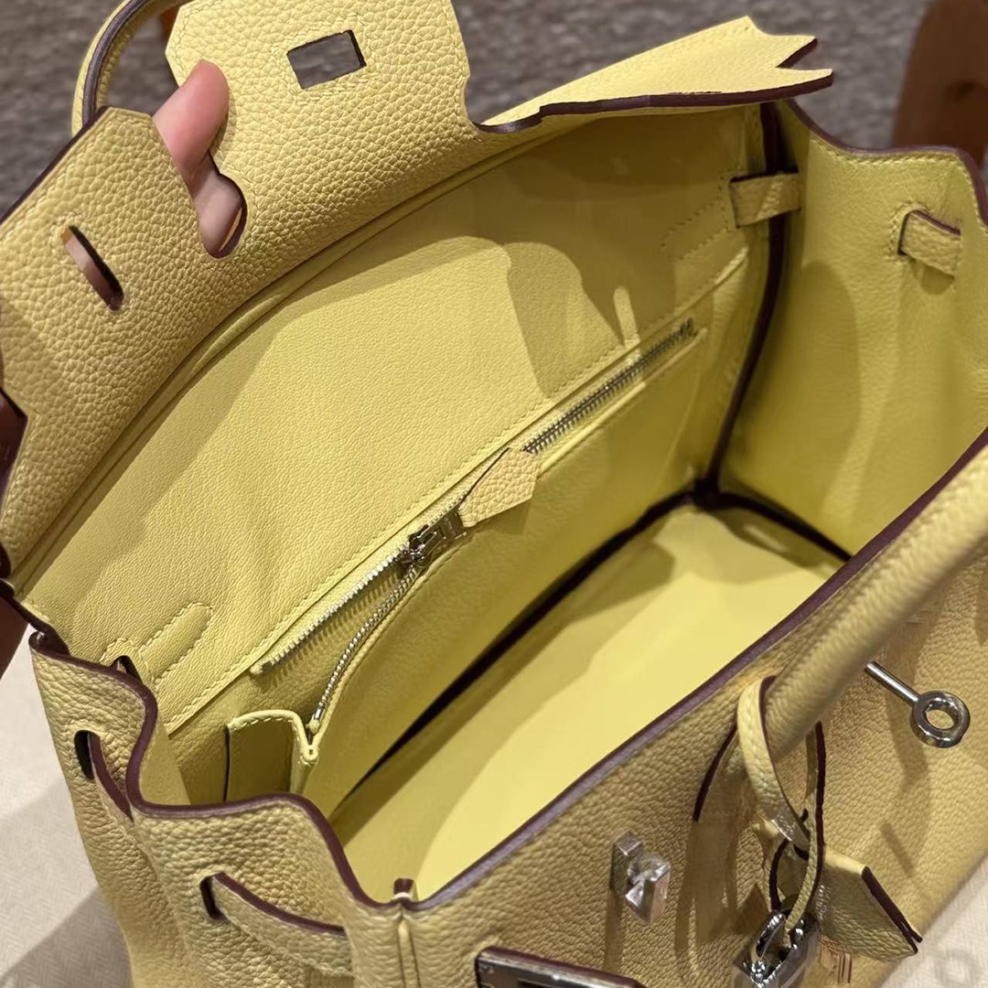 Hermes Birkin 25 Bag Handmade In Togo Calfskin Leather Silver Hardware 1Z Jaune Poussin - Image 19