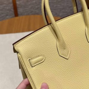 Hermes Birkin 25 Bag Handmade In Togo Calfskin Leather Silver Hardware 1Z Jaune Poussin - Image 16