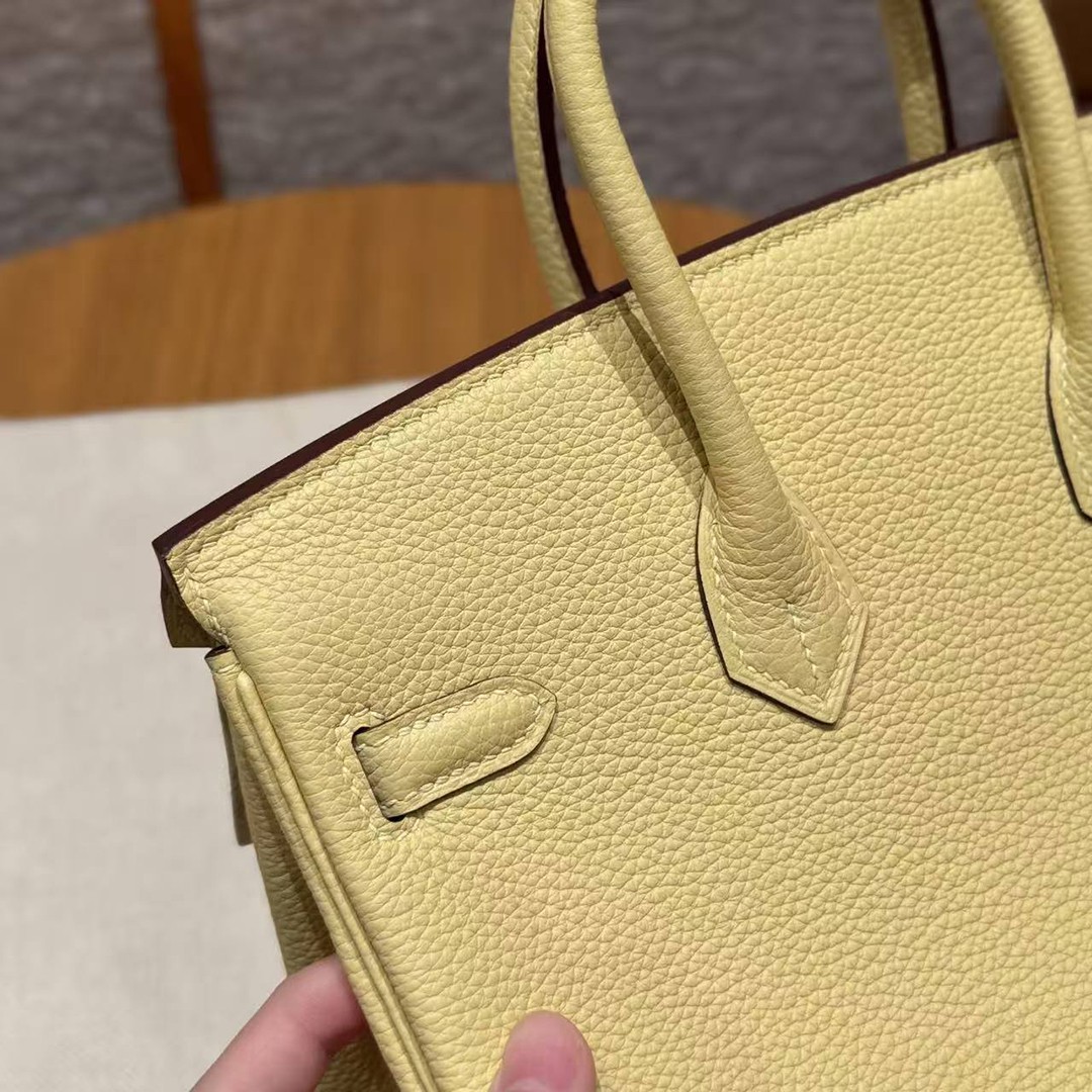 Hermes Birkin 25 Bag Handmade In Togo Calfskin Leather Silver Hardware 1Z Jaune Poussin - Image 16
