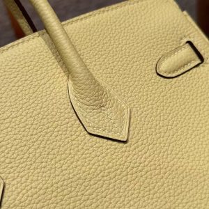 Hermes Birkin 25 Bag Handmade In Togo Calfskin Leather Silver Hardware 1Z Jaune Poussin - Image 15