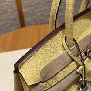 Hermes Birkin 25 Bag Handmade In Togo Calfskin Leather Silver Hardware 1Z Jaune Poussin - Image 14