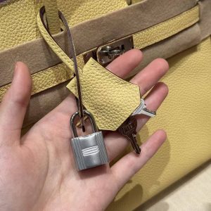 Hermes Birkin 25 Bag Handmade In Togo Calfskin Leather Silver Hardware 1Z Jaune Poussin - Image 12