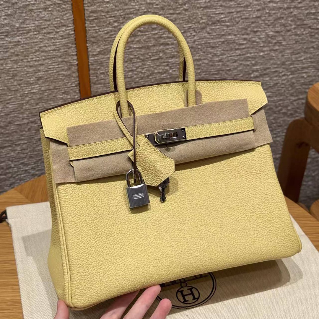Hermes Birkin 25 Bag Handmade In Togo Calfskin Leather Silver Hardware 1Z Jaune Poussin - Image 11