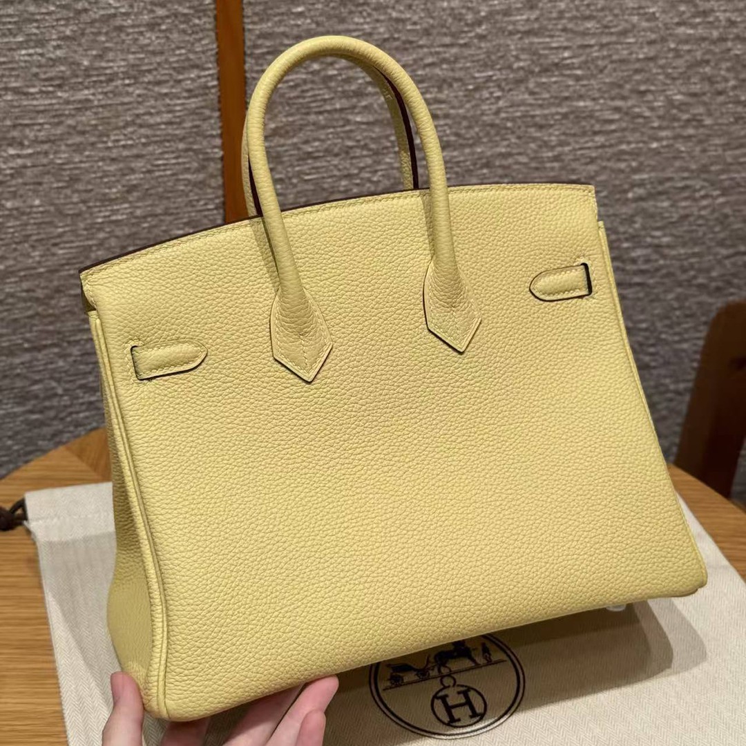 Hermes Birkin 25 Bag Handmade In Togo Calfskin Leather Silver Hardware 1Z Jaune Poussin - Image 10
